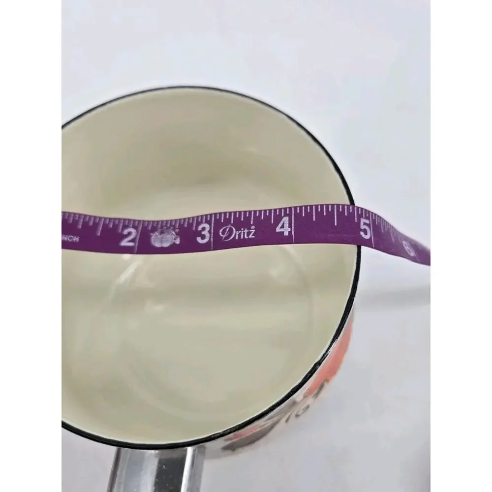 MCM Orange Flower Sanko Ware Pouring Sauce Pan Show Pans Enamel Cookware 1970s